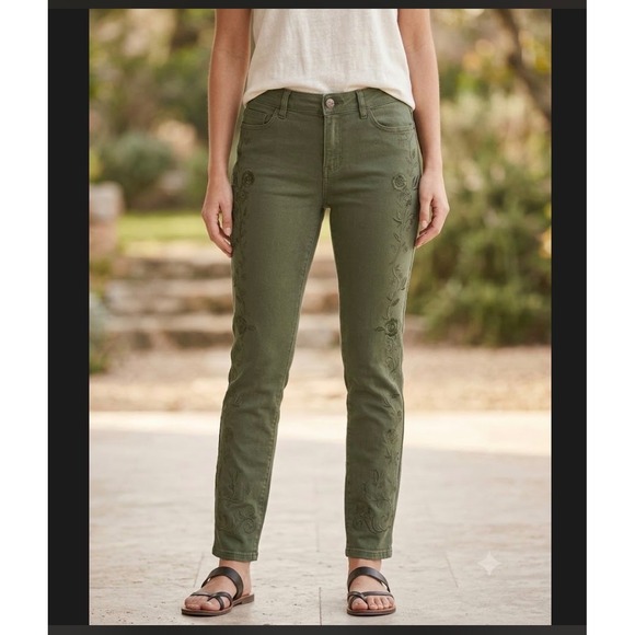 Earl Jean Denim - Earl Jean Womens Olive Green Floral Embroidered Skinny Ankle Pants Size 10